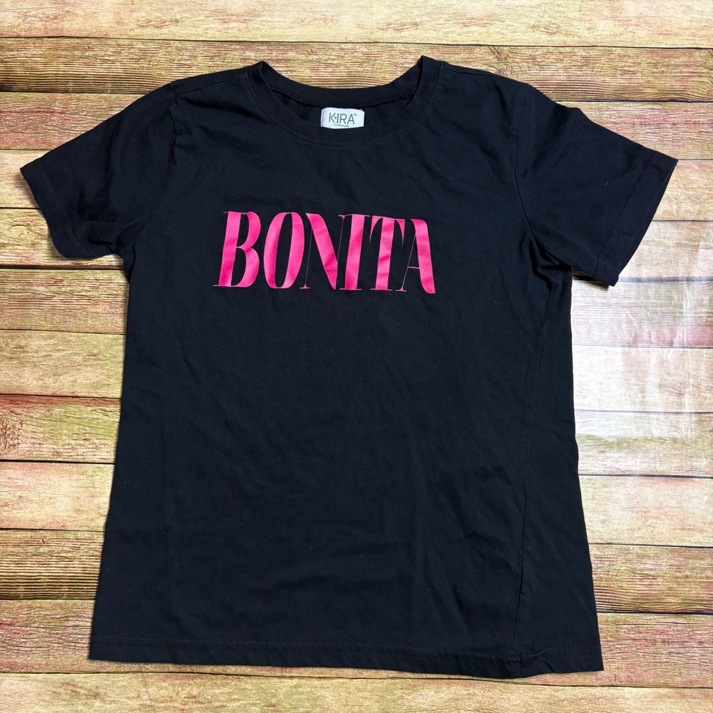 Kira Lifestyle Bonita Graphic Tee Black Pink Y2K Baddie Aesthetic XS